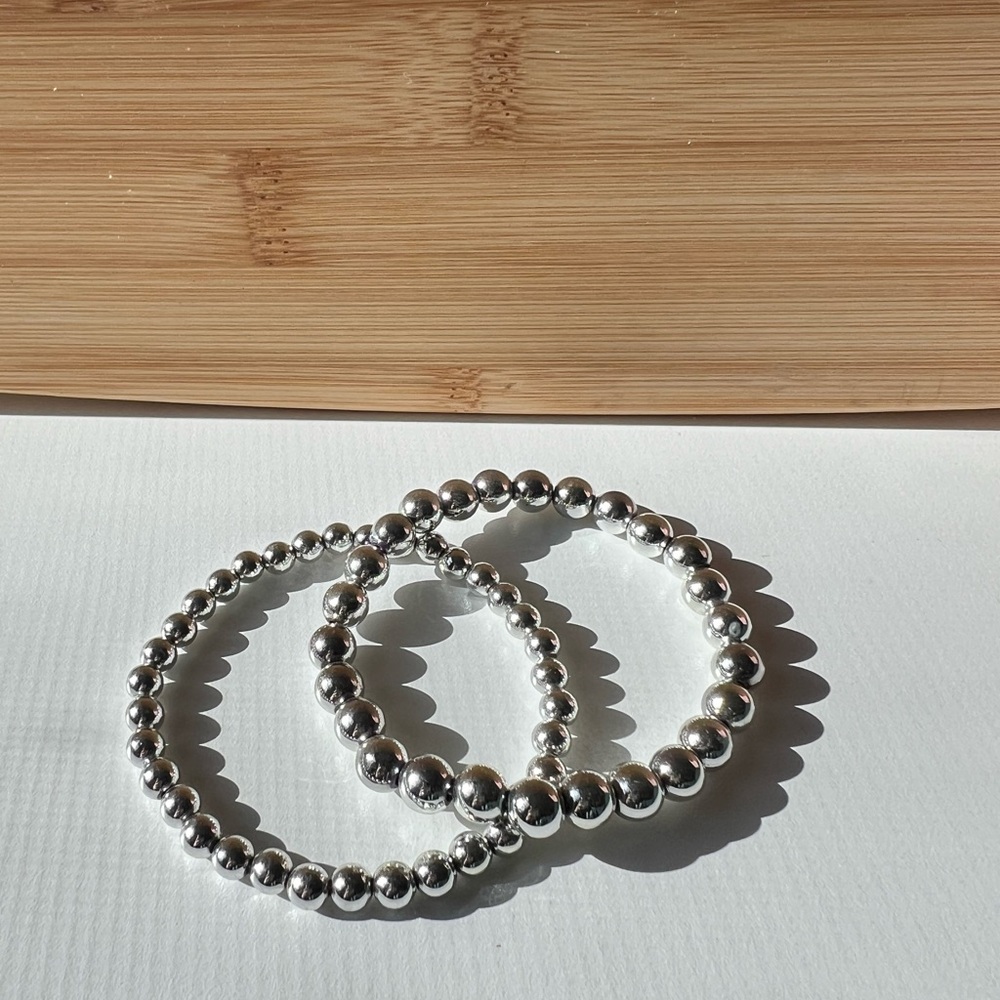 Elegant Silver Beaded Bracelet Set